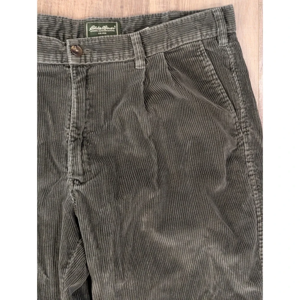 Vintage 1999 Eddie Bauer Wide Wale Corduroy Pants Mens 38x32 Green Y2K Relaxed
